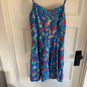 Tropical, Blue, Floral and bird print Mini Dress